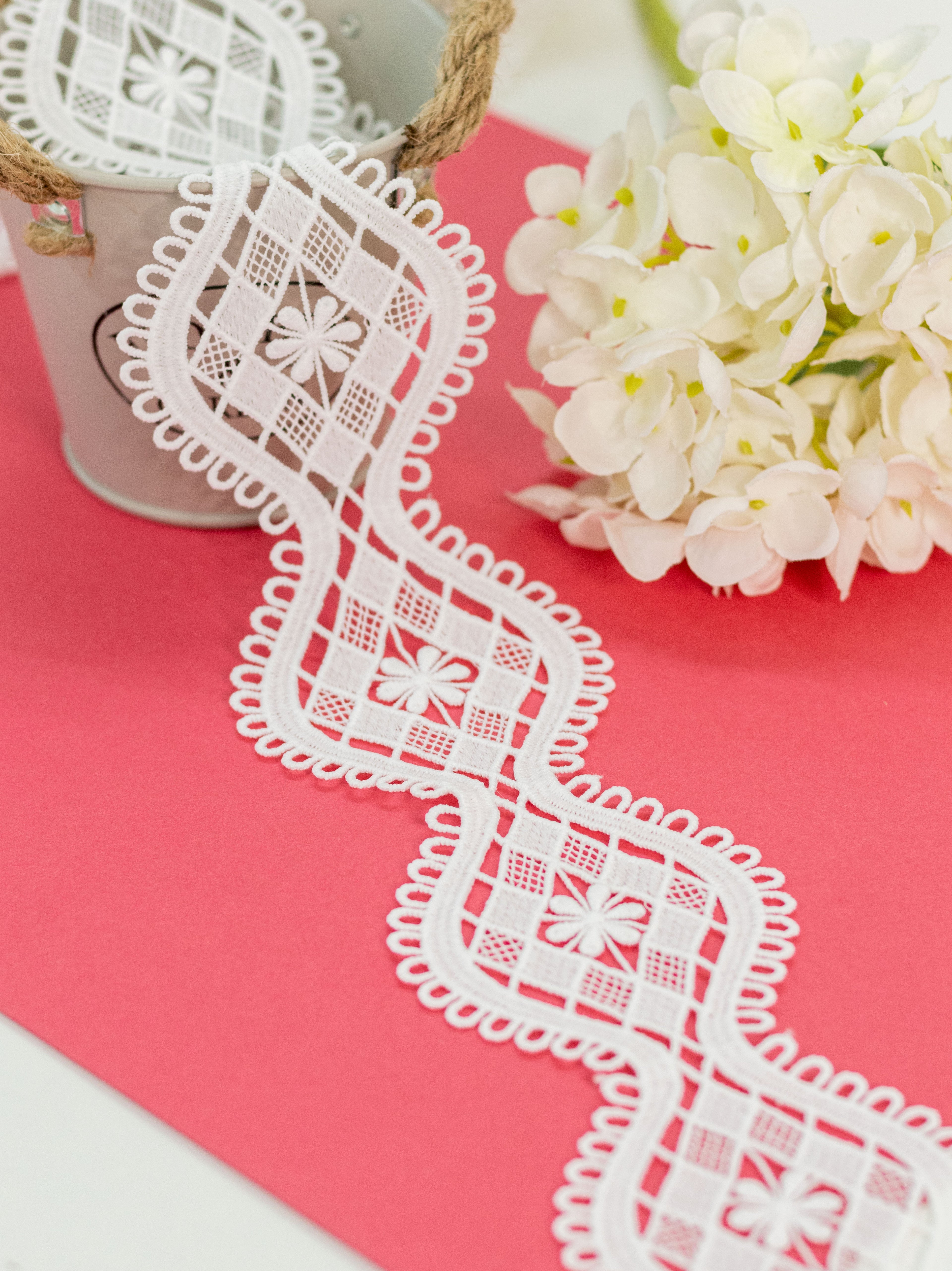 GPO Lace - Diamond Check & Curved Scallop Pattern (Width - 2.5 Inch)