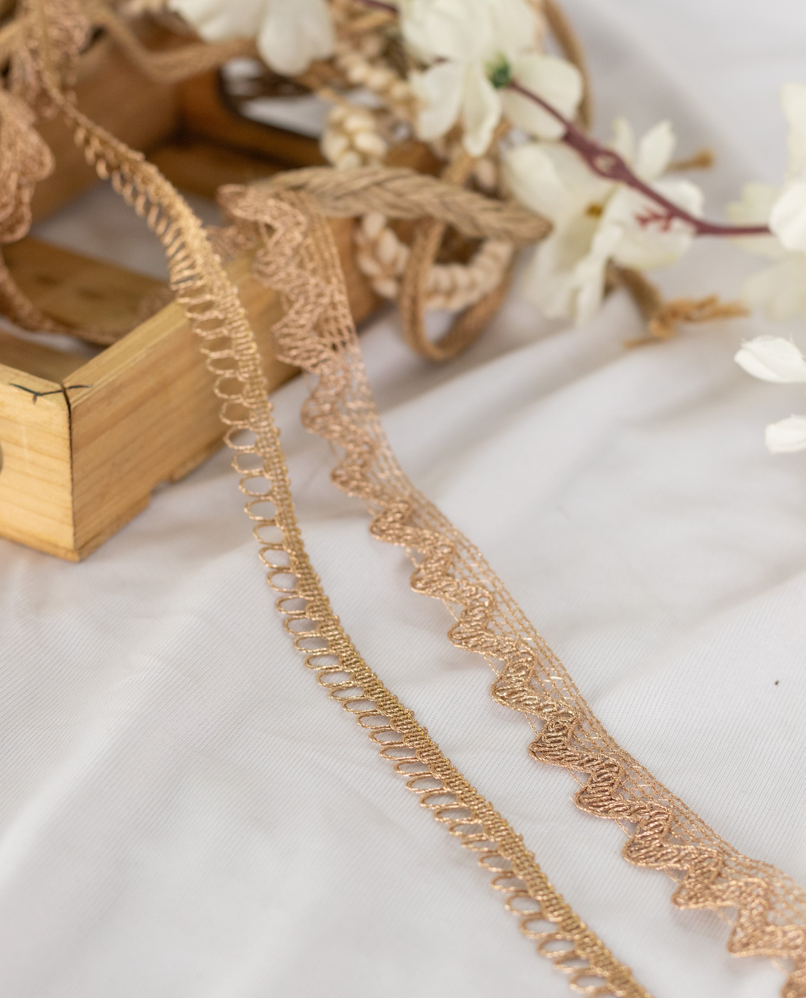 Gold Lace - Semi Crochet Rose Gold Edging (Width - 0.5/0.75 inch)