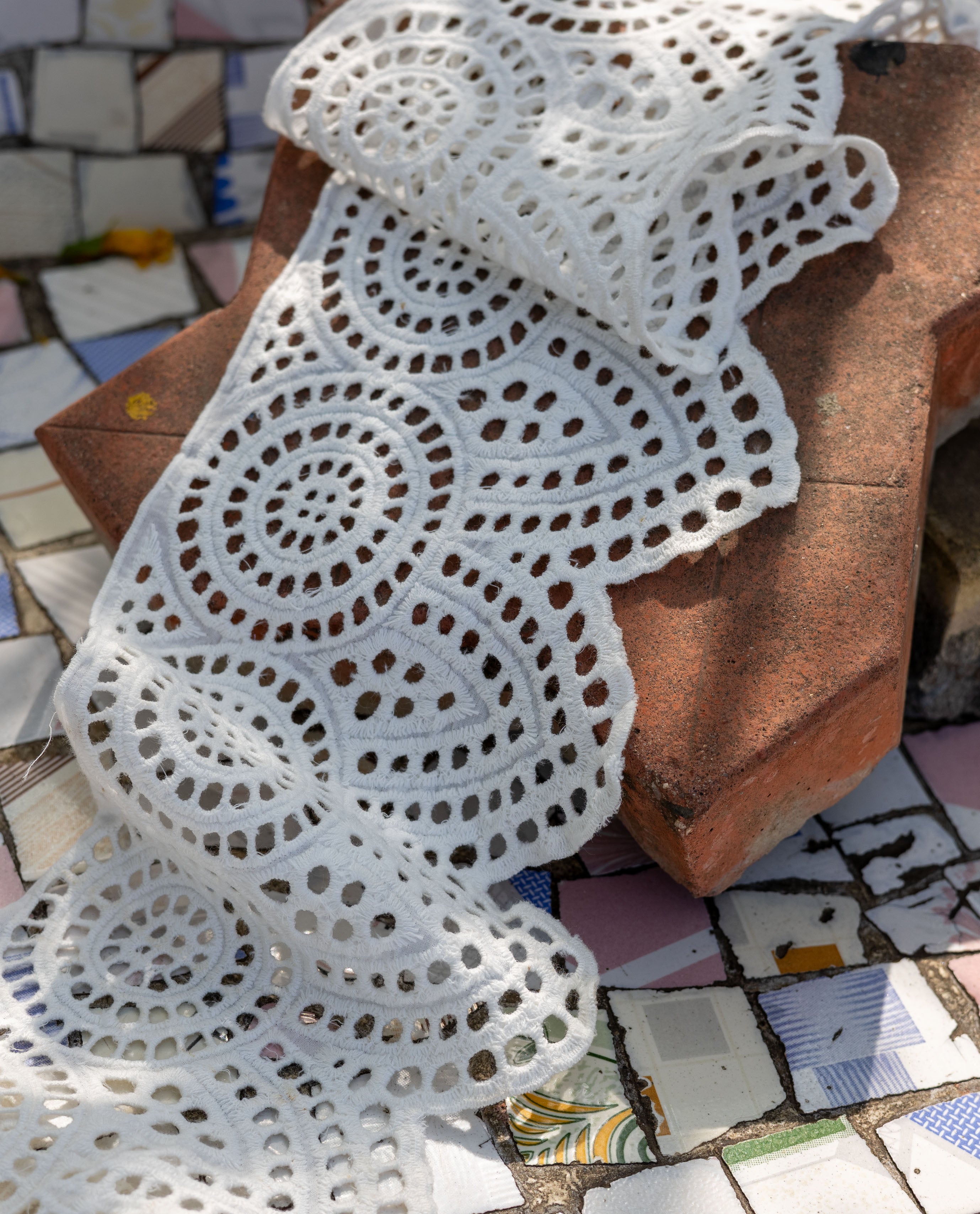 Cotton Lace - Bohemian White Cotton Cutwork Floral Lace Border (Width - 5 inch)