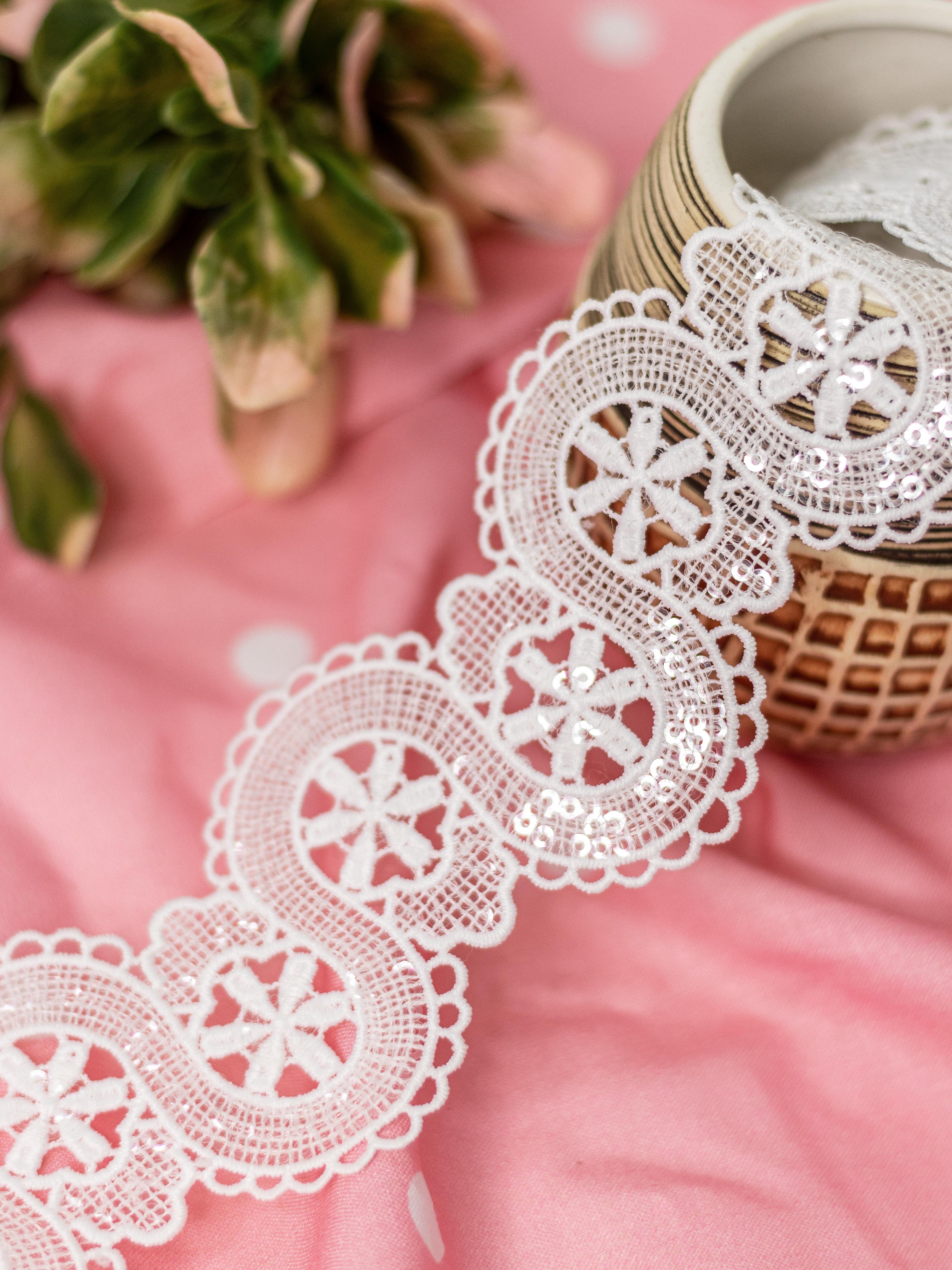 GPO Lace - Up and Down ‘U’ GPO lace with sequins (Width - 2.5 inch)