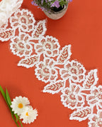 Net Lace - White/Black Cording lace with Gold Zari (Width - 5 inch)