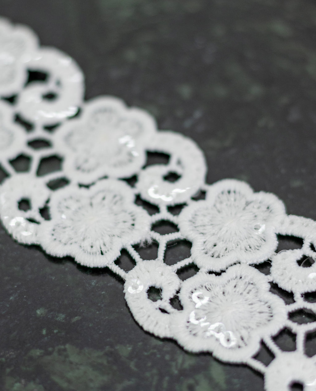 GPO Lace - Five-Petal Floral & Swirl Sequin Detailing (Width - 1.5 Inch)