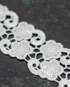GPO Lace - Five-Petal Floral & Swirl Sequin Detailing (Width - 1.5 Inch)
