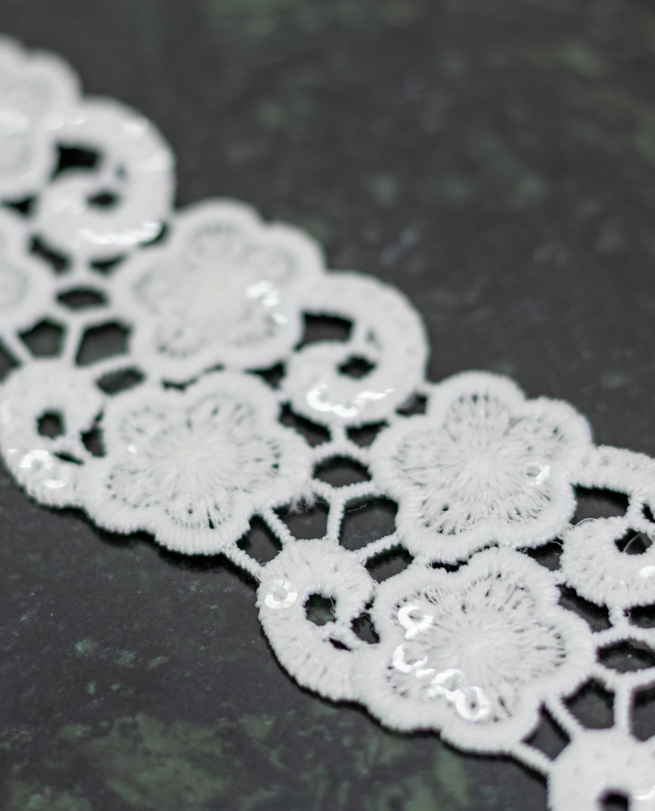 GPO Lace - Five-Petal Floral & Swirl Sequin Detailing (Width - 1.5 Inch)