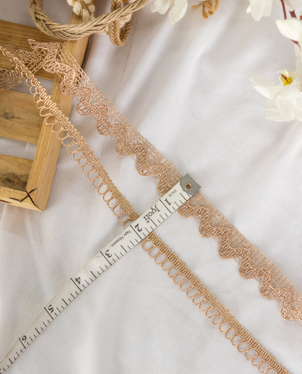 Gold Lace - Semi Crochet Rose Gold Edging (Width - 0.5/0.75 inch)