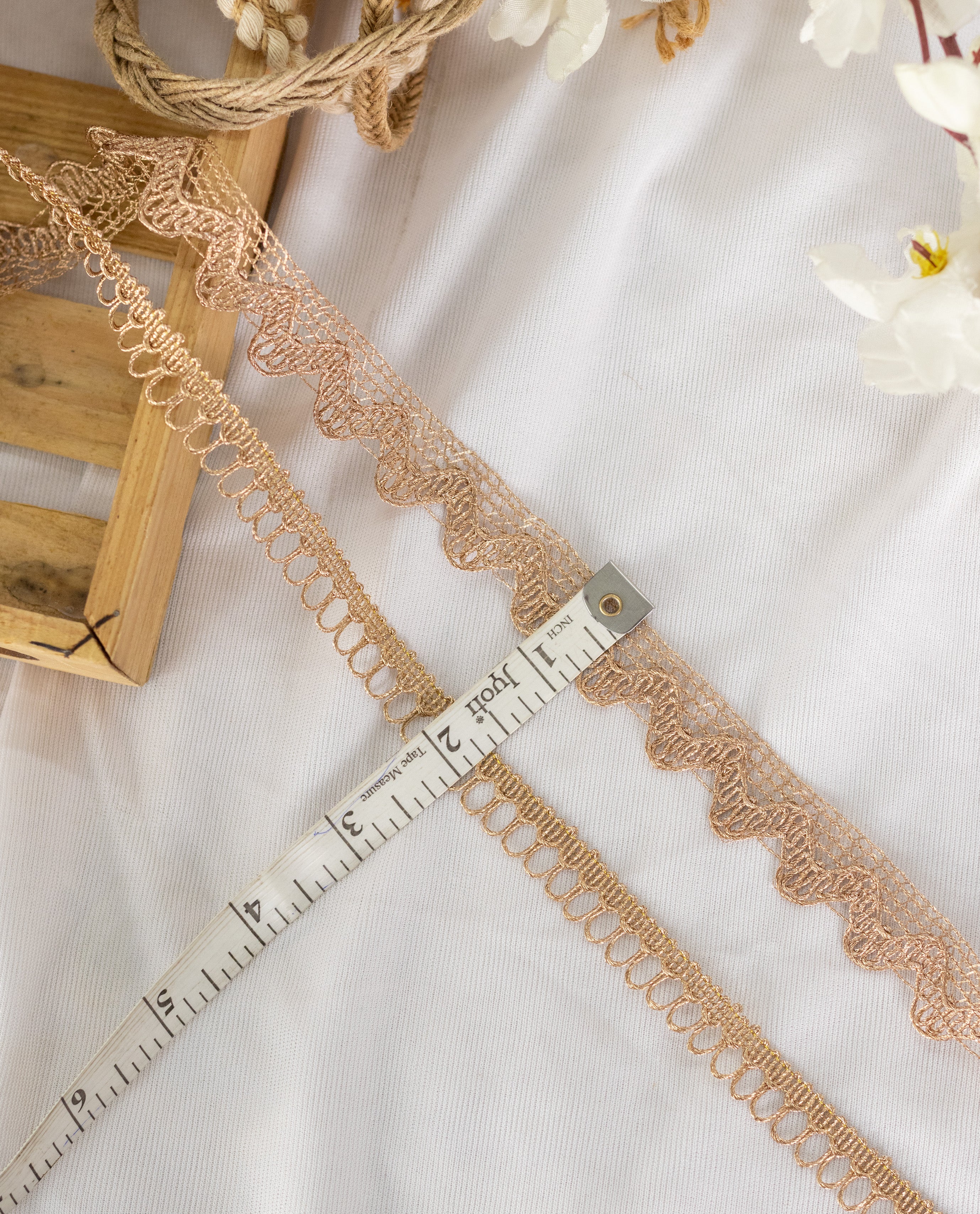 Gold Lace - Semi Crochet Rose Gold Edging (Width - 0.5/0.75 inch)