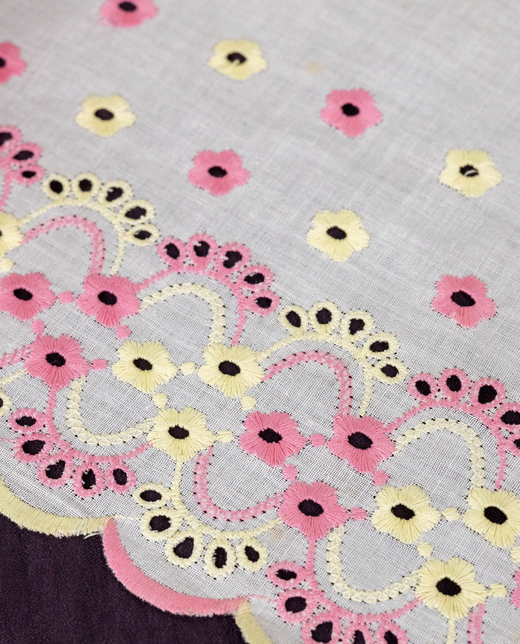 Cotton Lace - Pastel Multicolour Floral Cotton Hakoba Embroideered Scallop Lace  (Width - 8 inch)