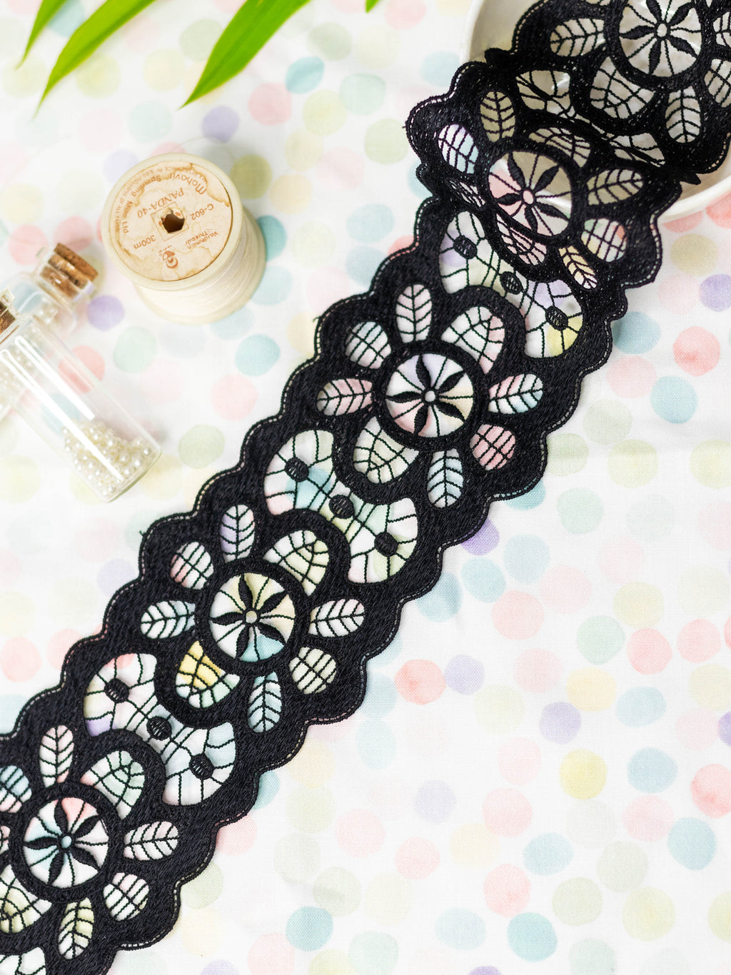 GPO Lace - Floral Cutwork Black Insertion Lace (Width - 3 inch)