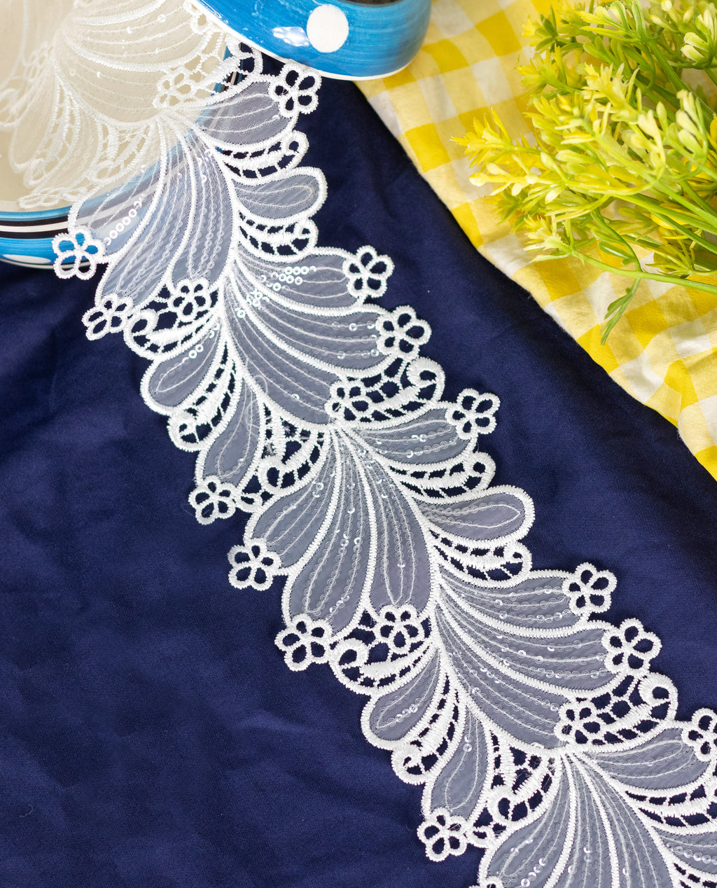 Organza Lace - Abstract Cutwork Organza Lace with sequins (Width - 3.5 inch)