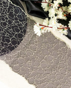 Net Lace - Off White Roses Embroidered on Black Net Lace (Width - 6 inch)