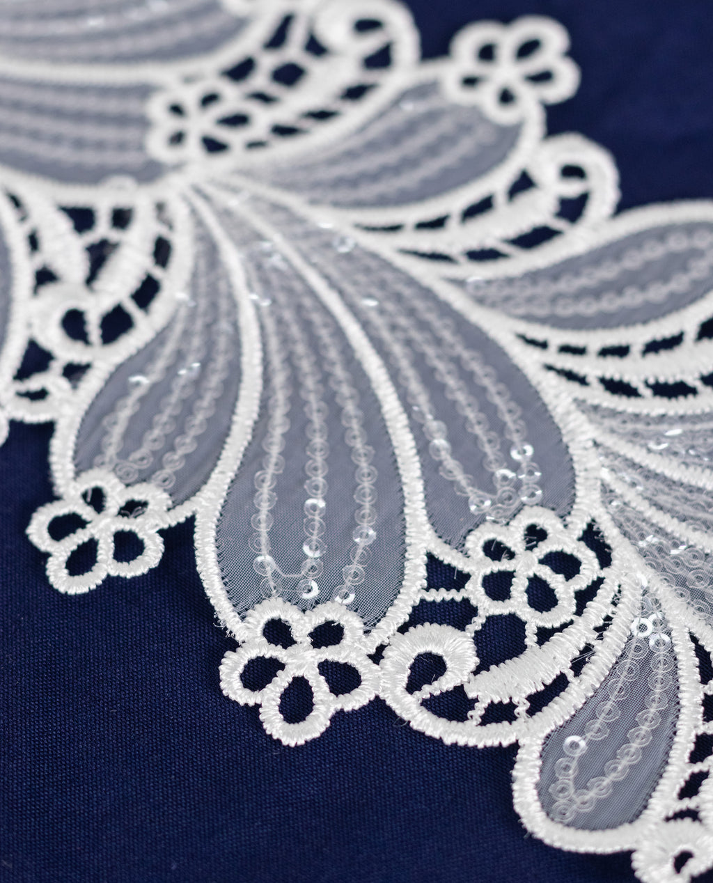 Organza Lace - Abstract Cutwork Organza Lace with sequins (Width - 3.5 inch)