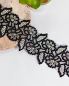 Net Lace - White/Black Cording lace with Gold Zari (Width - 5 inch)
