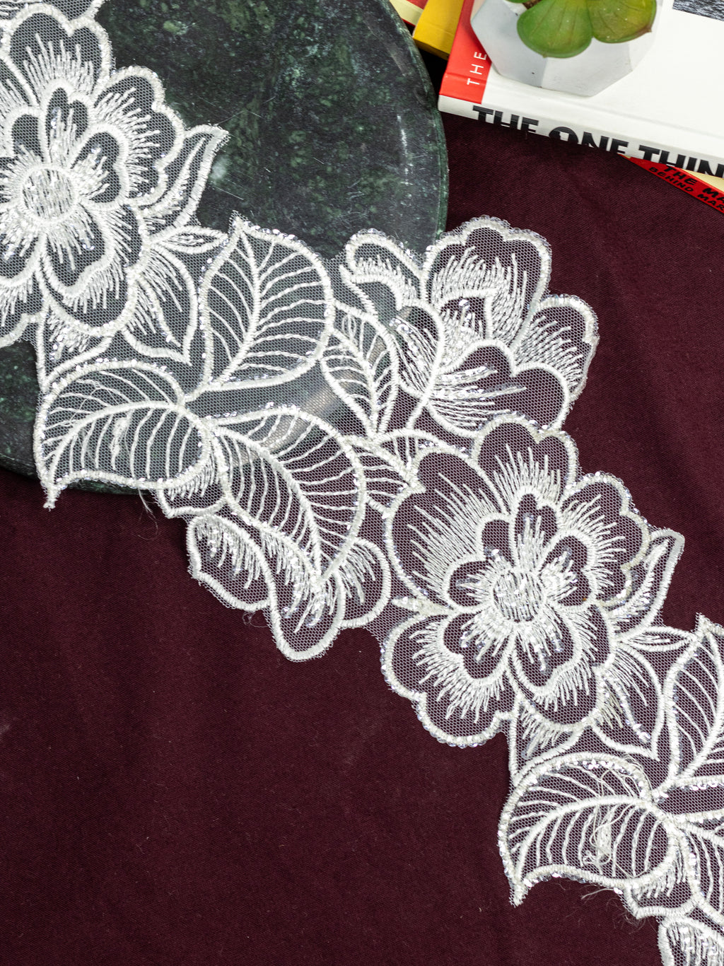 Net Lace - Floral Motifs Broad Lace with sequins (Width - 6 inch )