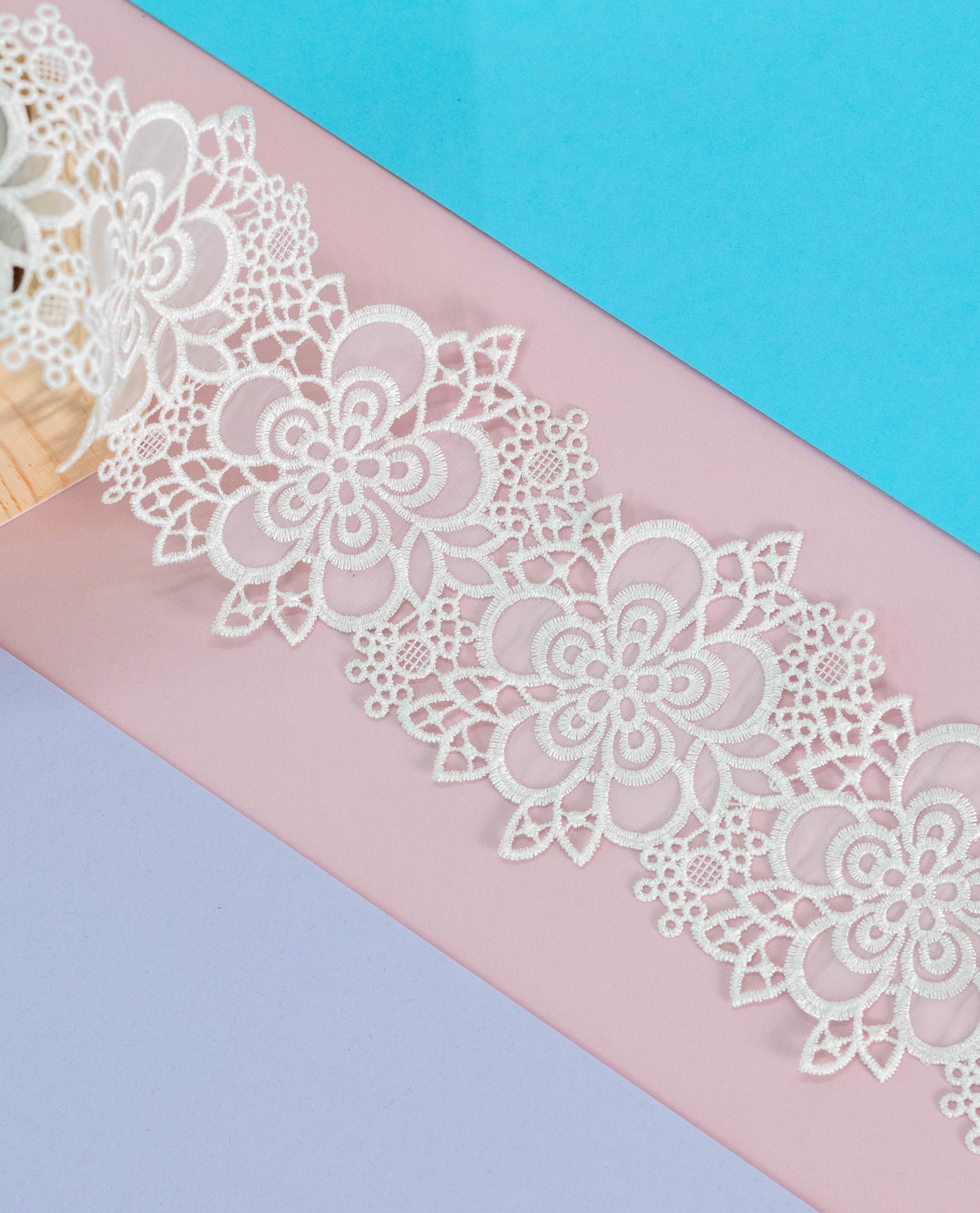 Organza Lace - Cutwork Floral motifs organza lace (Width - 3.5 inch)