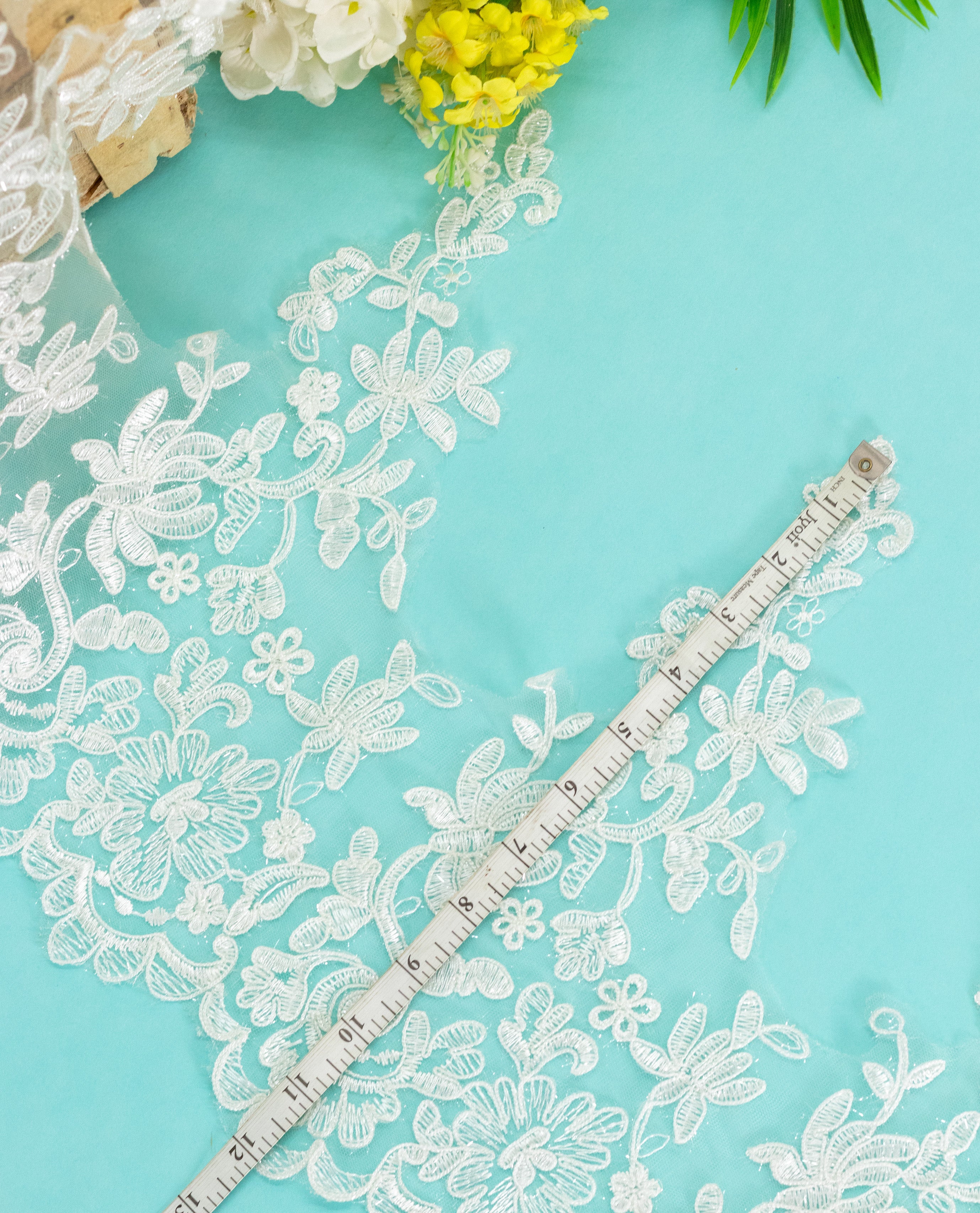 Net Lace - Broad Crown Lace with glitter thread and Cording (Width - 12 inch)