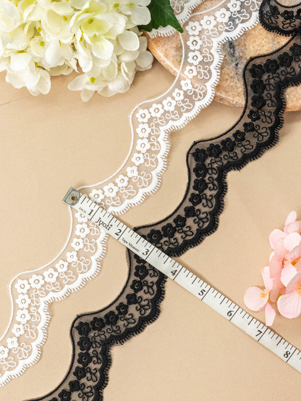 Organza Lace - Embroidered Waves on Organza (Width - 2 inch)