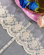 Organza Lace - Ivory Floral Cotton Thread Organza Lace Border (Width - 4 inch)