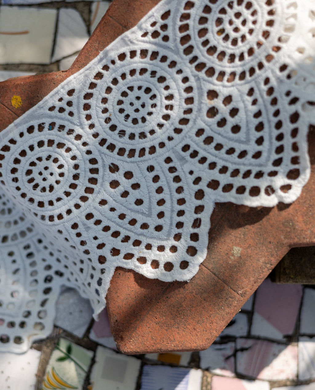 Cotton Lace - Bohemian White Cotton Cutwork Floral Lace Border (Width - 5 inch)