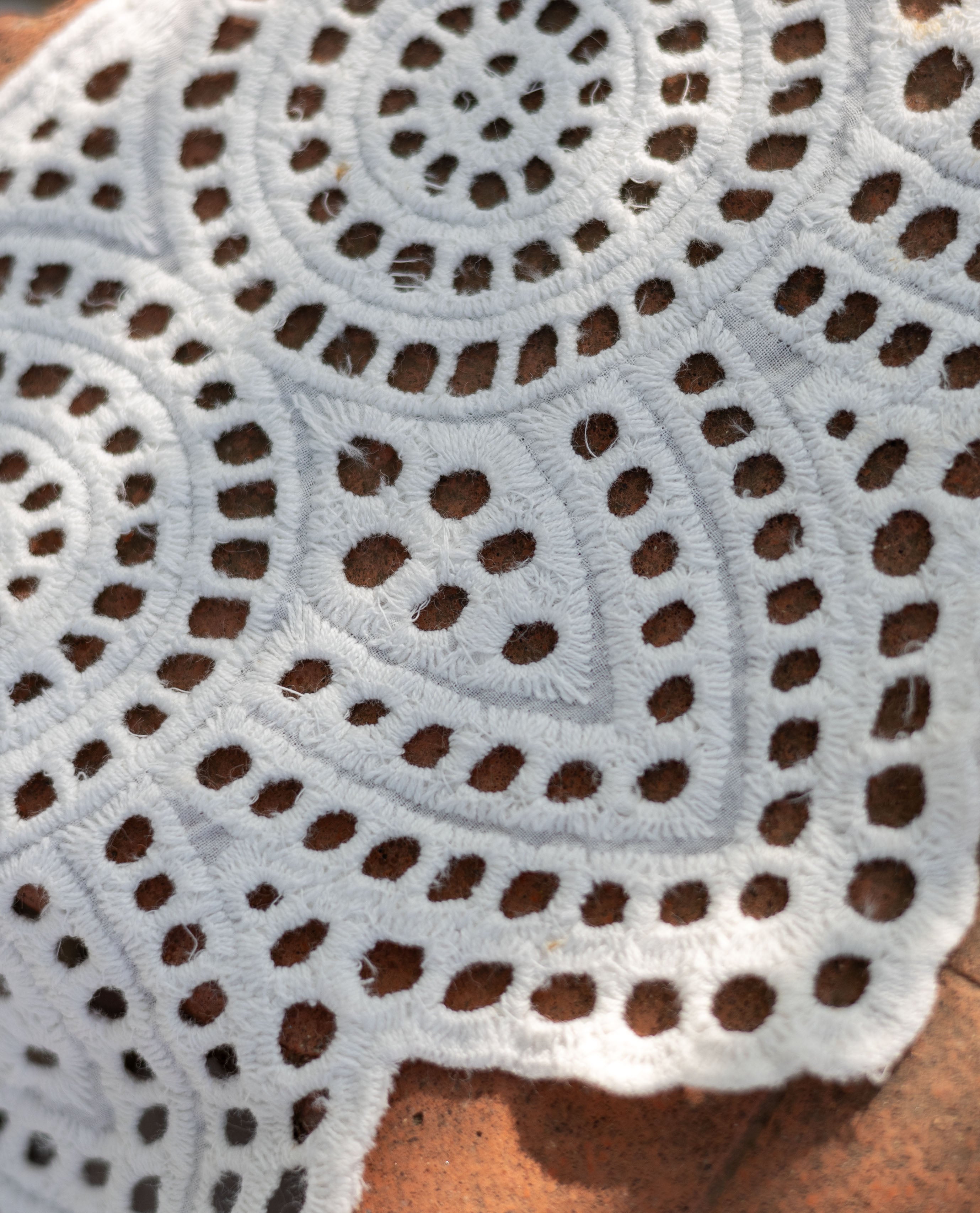 Cotton Lace - Bohemian White Cotton Cutwork Floral Lace Border (Width - 5 inch)