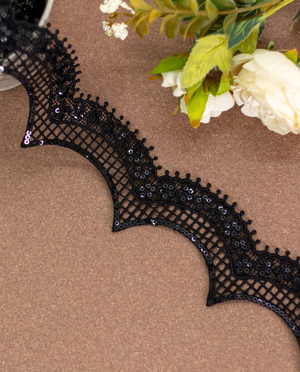GPO Lace - Scallops with checks and sequins (Width - 2 inch)