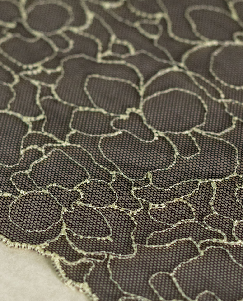 Net Lace - Off White Roses Embroidered on Black Net Lace (Width - 6 inch)