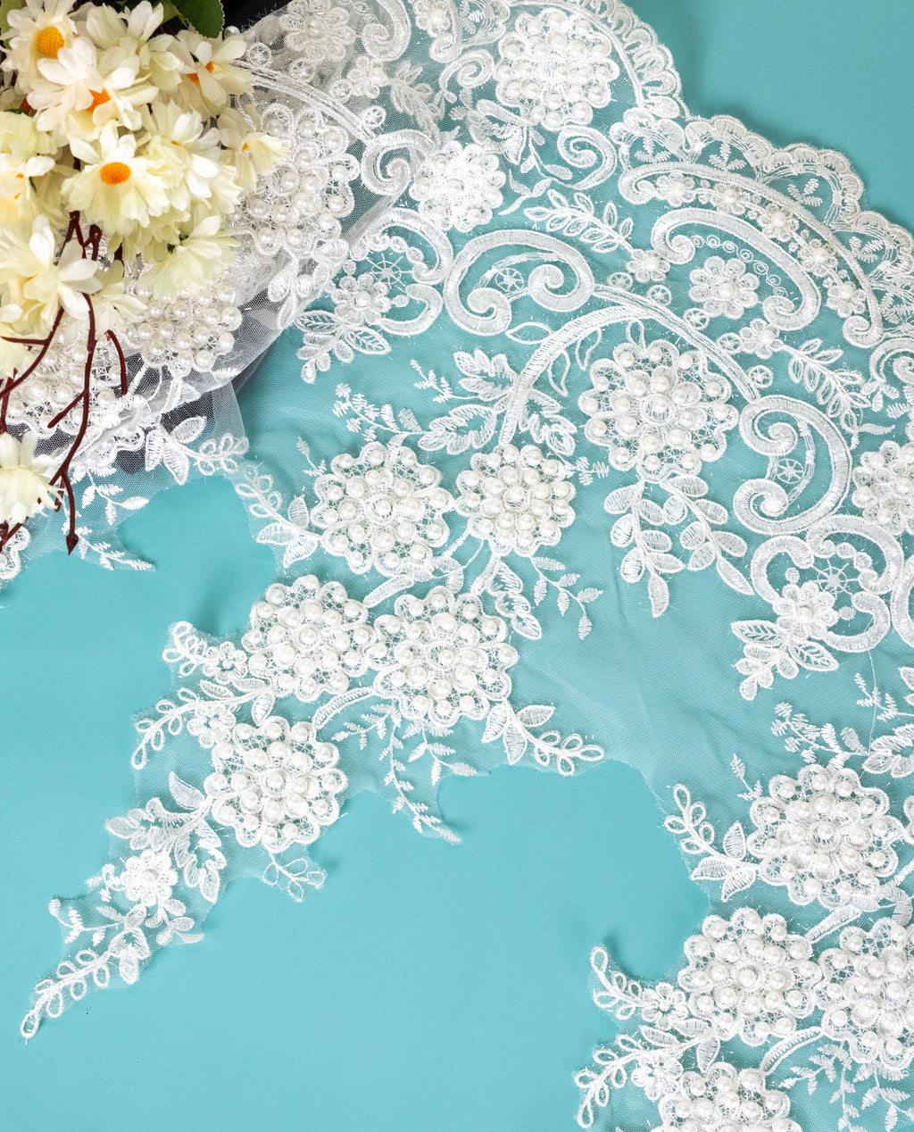 Net Lace - Broad Crown Scallops with Cording and Pearls (Width - 18 inch)