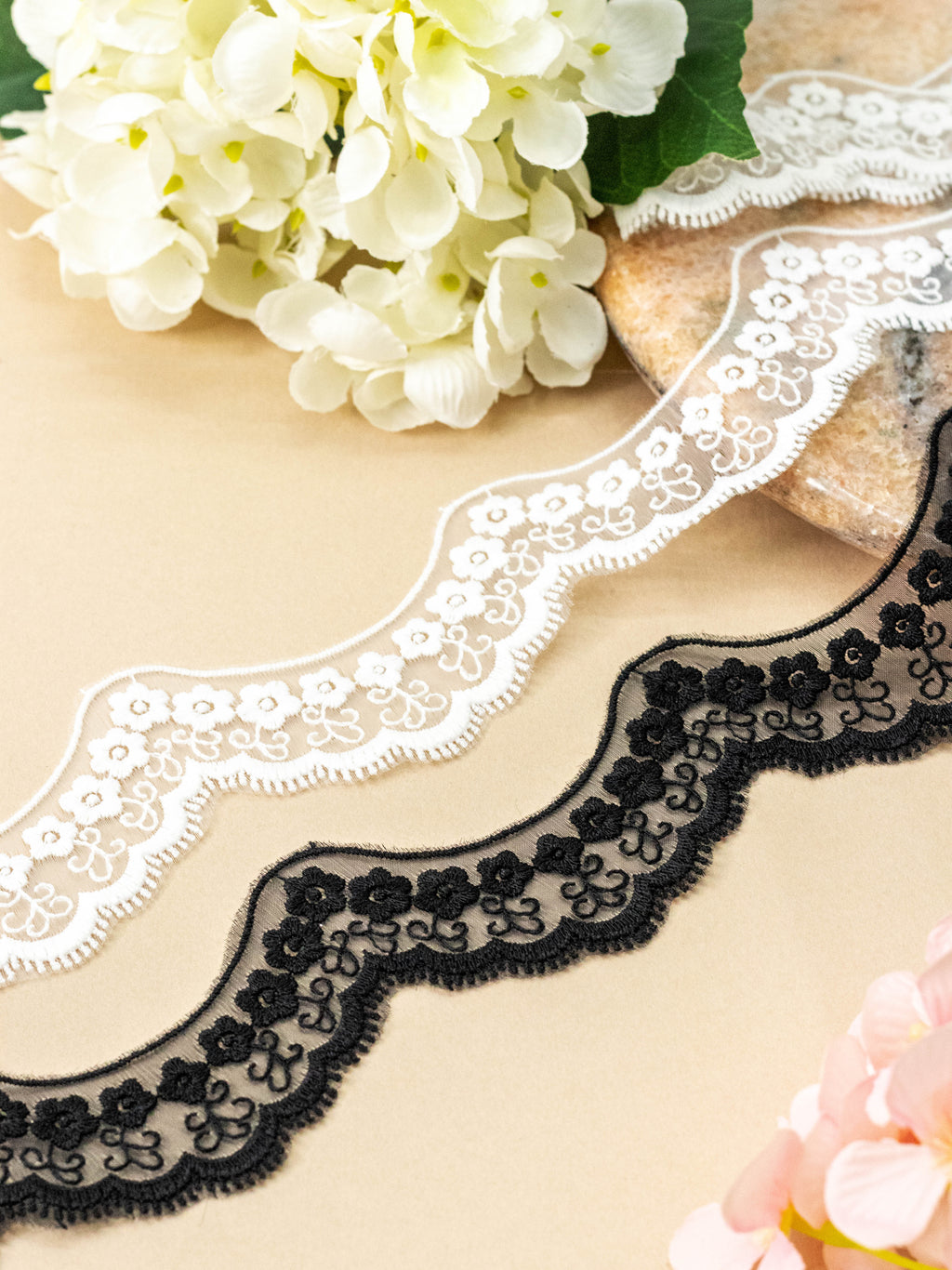 Organza Lace - Embroidered Waves on Organza (Width - 2 inch)