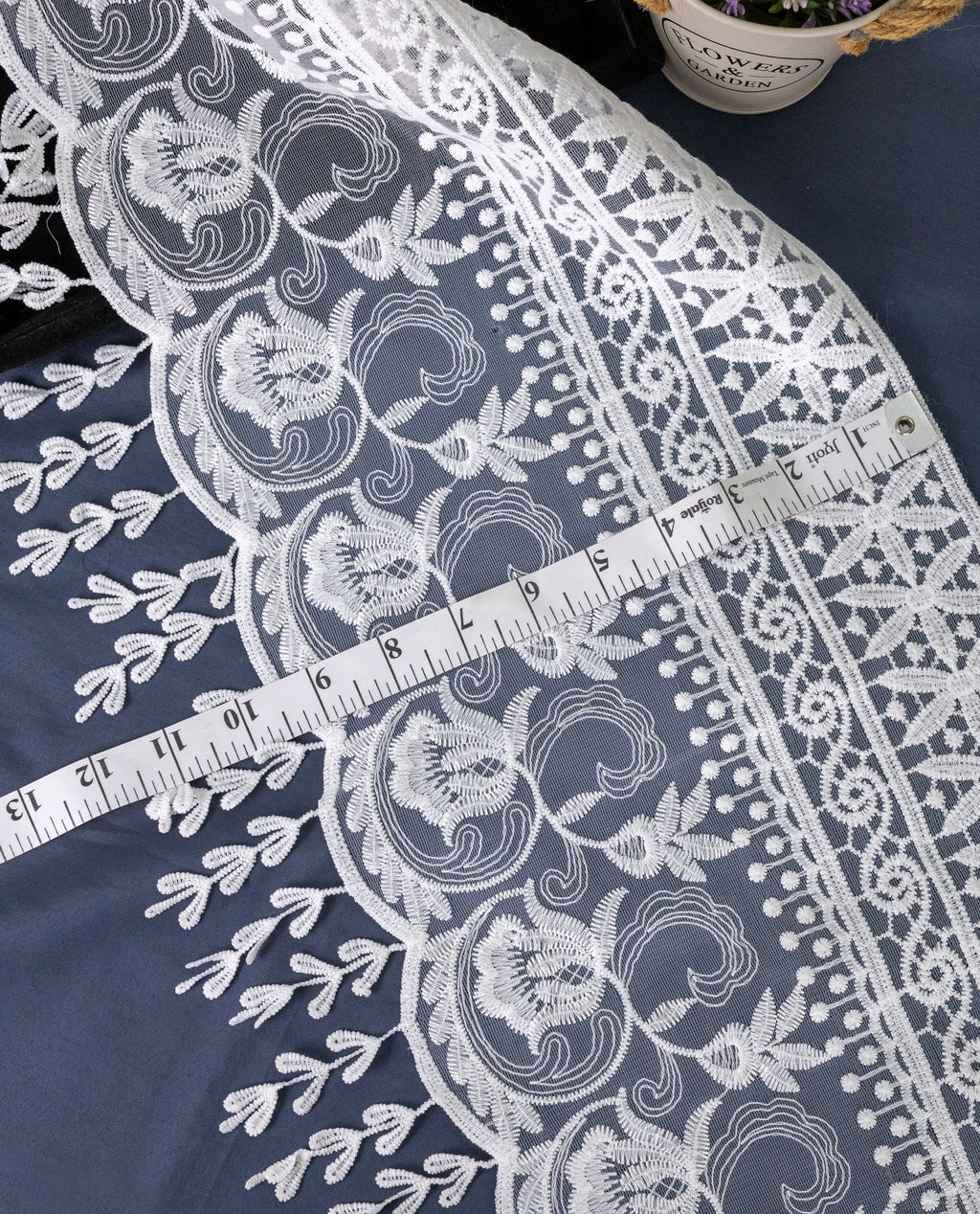 Net Lace - Broad Multi Design Pakistani Style net lace with Danglers (Width - 12 inch)