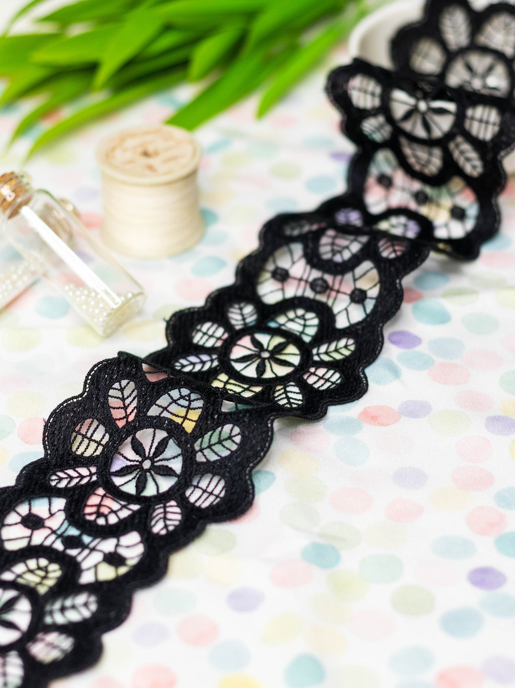 GPO Lace - Floral Cutwork Black Insertion Lace (Width - 3 inch)
