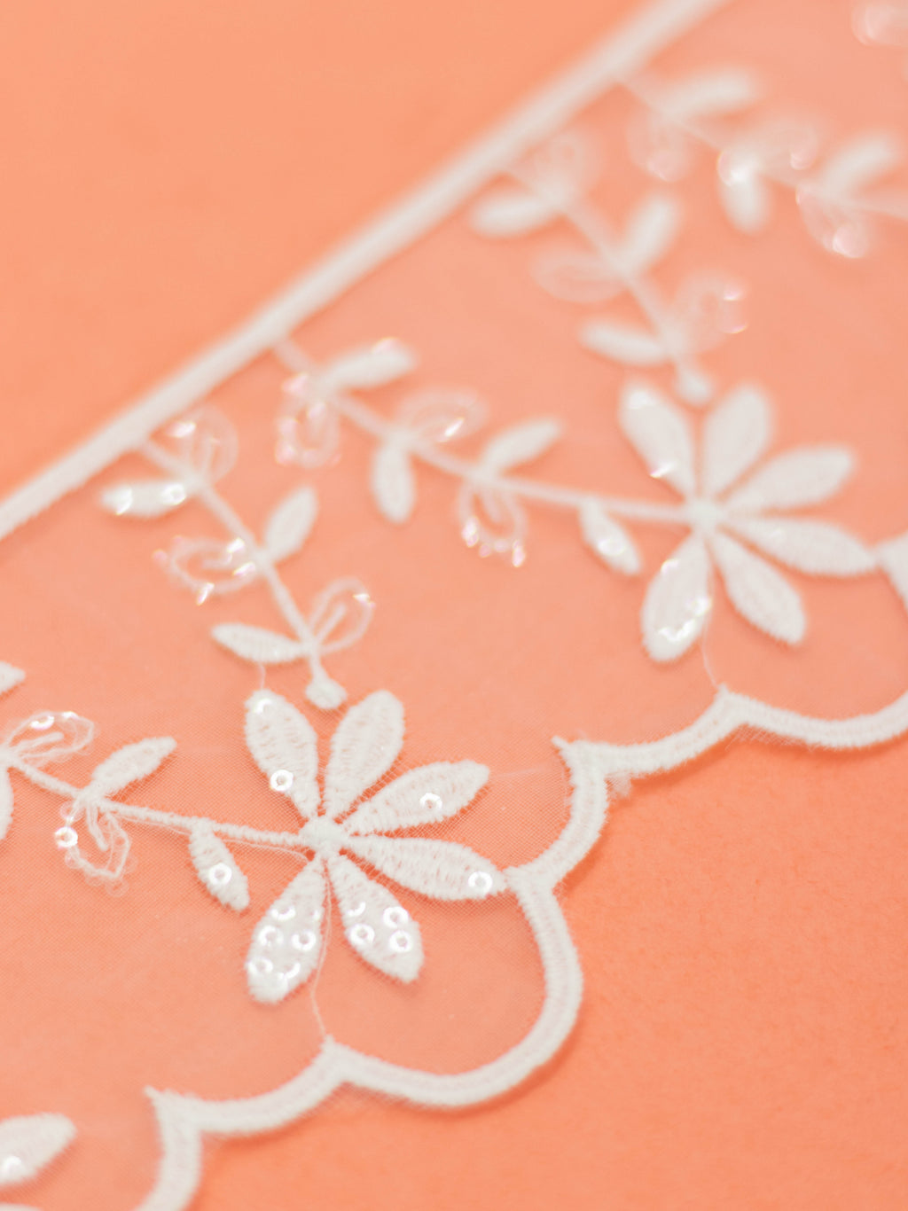 Organza Lace - Falling Leaves Organza lace  with sequins (Width - 3 inch)