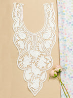 Ivory Heavy Embroidered Kurti Front Neck Panel with Paisley Thread Work