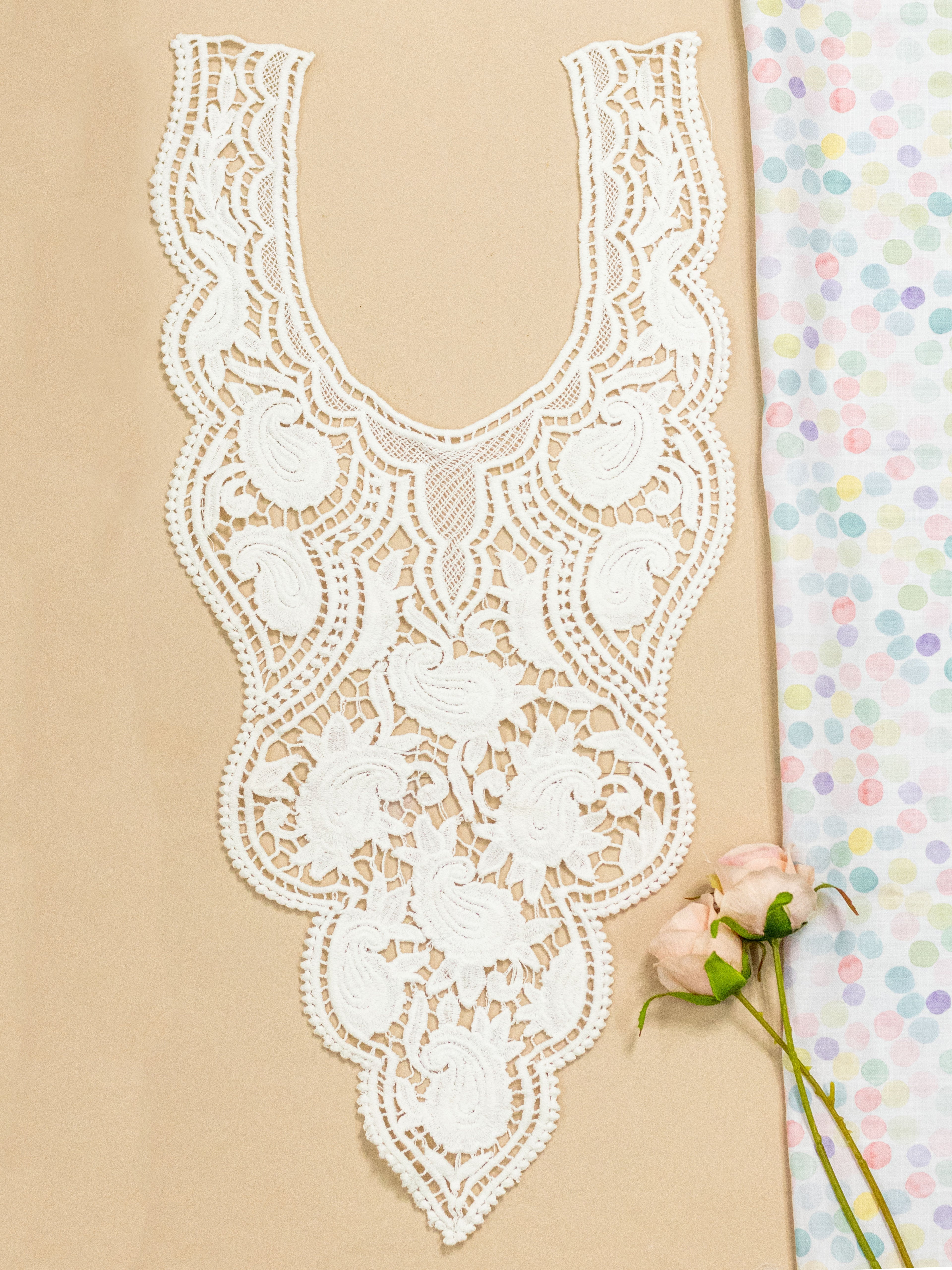 Ivory Heavy Embroidered Kurti Front Neck Panel with Paisley Thread Work
