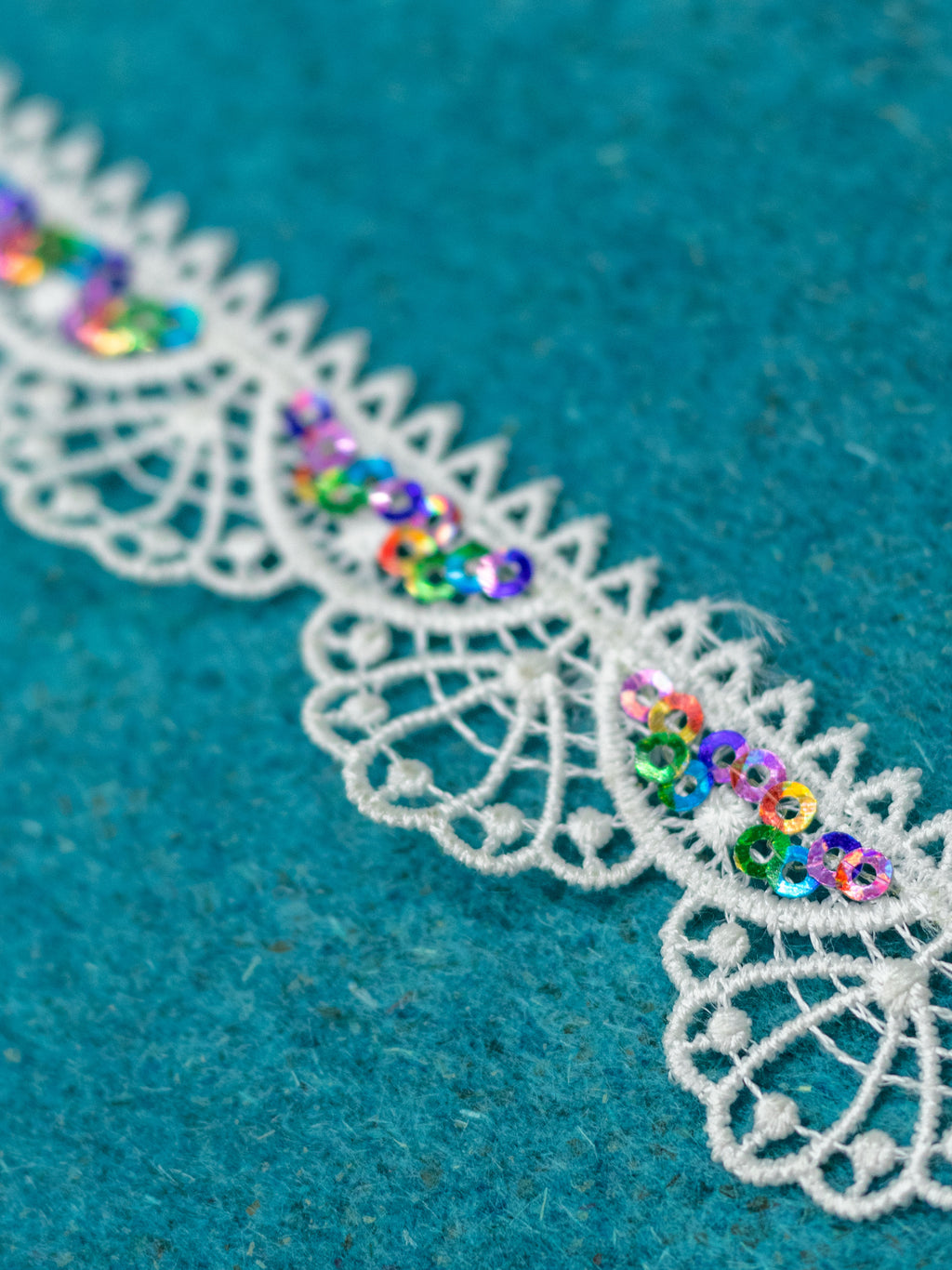 GPO Lace - Rainbow Sequin Floral Scallop Edging (Width - 1 Inch)