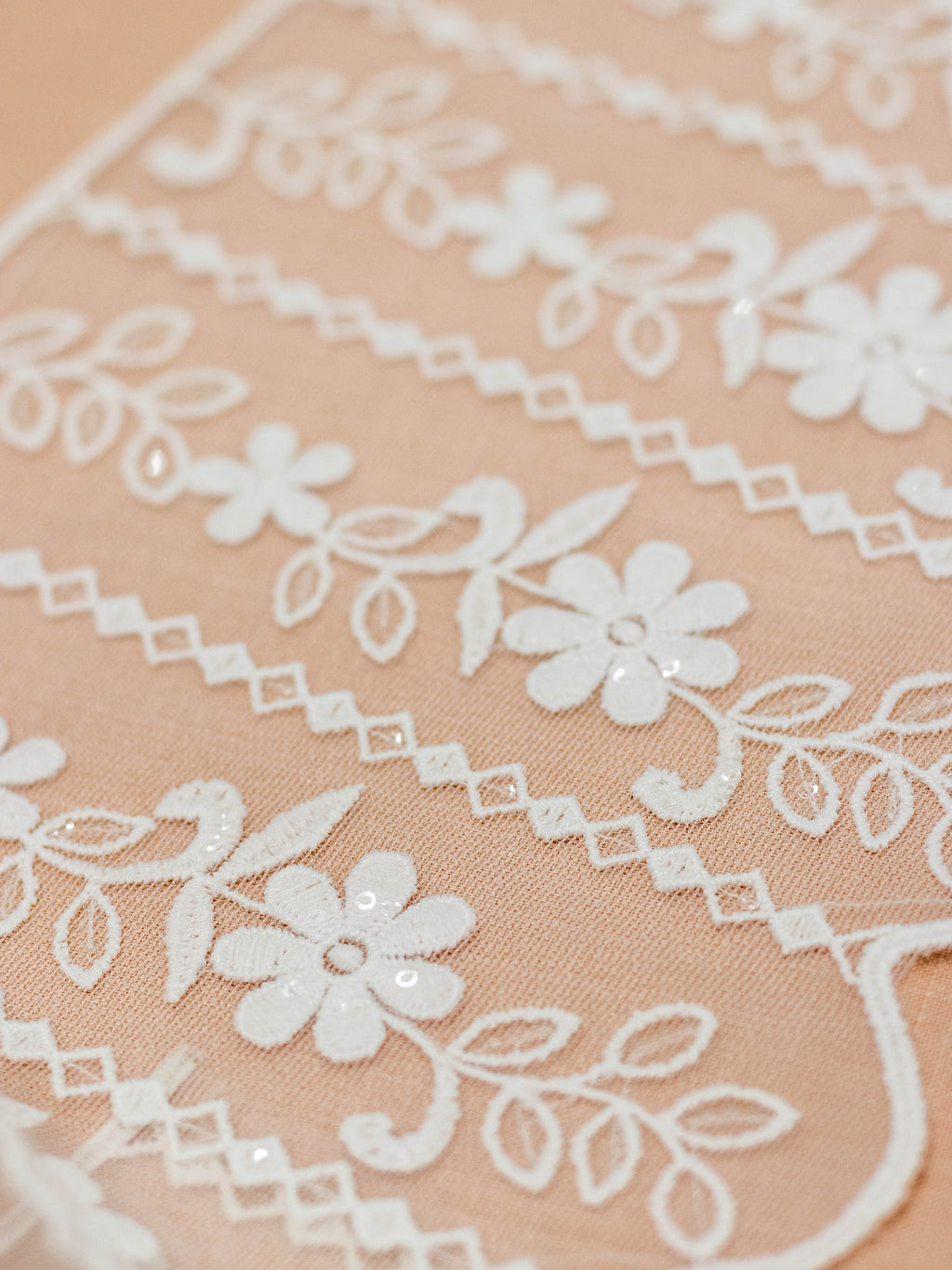 Net Lace - Vertical lines Embroidered net lace with sequins (Width - 7 inch)