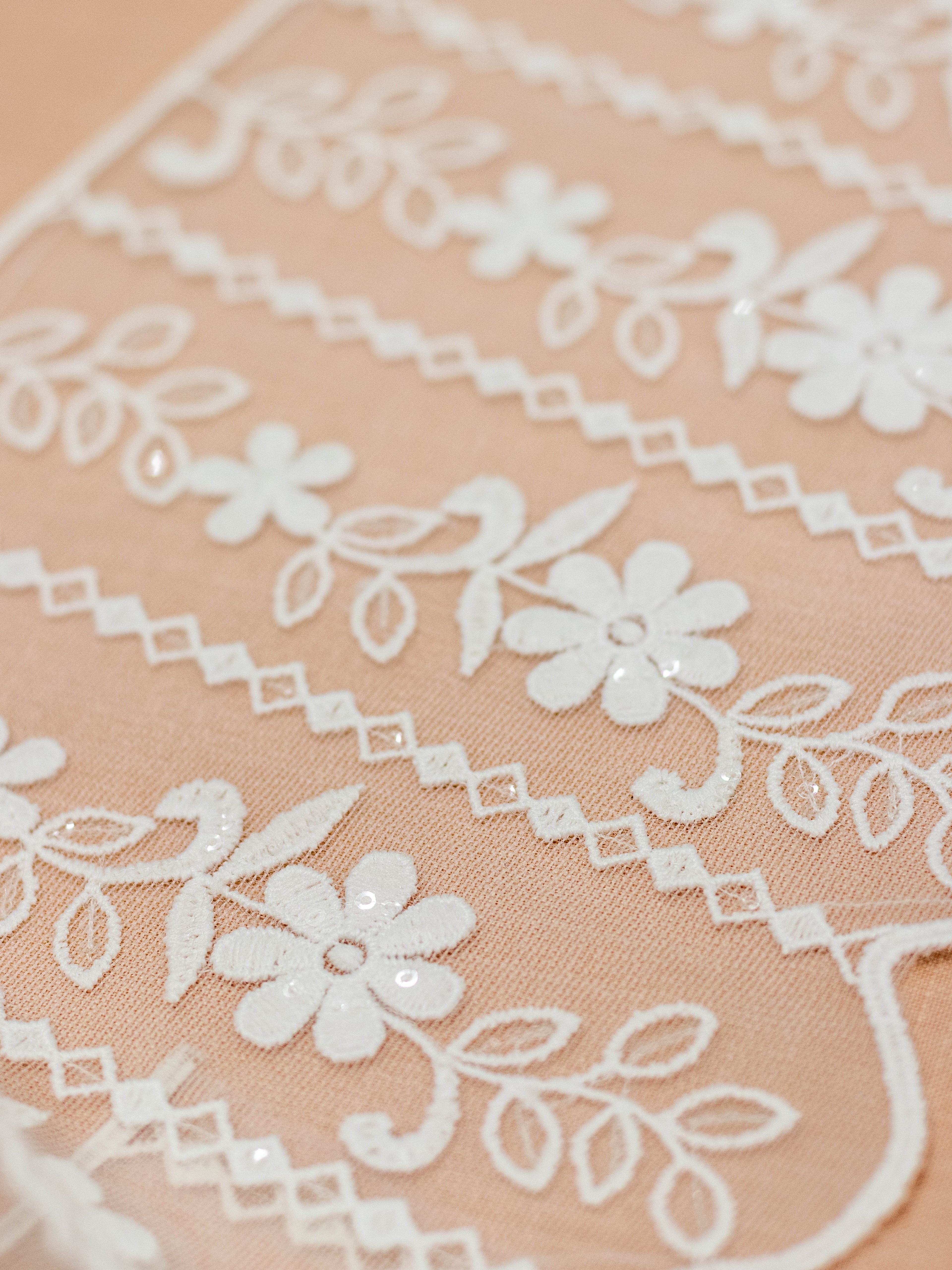 Net Lace - Vertical lines Embroidered net lace with sequins (Width - 7 inch)