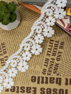 GPO Lace - Hanging Daisy Floral Motifs & Sequin Highlights  (Width - 2.5 Inch )