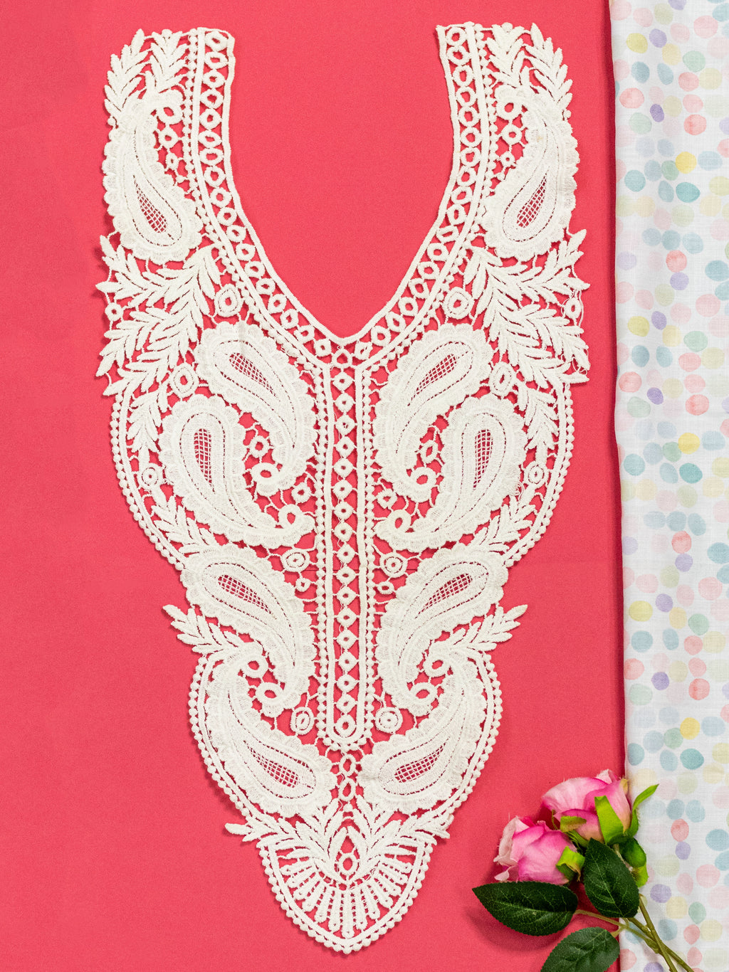 Ivory Heavy Paisley Embroidered Kurti Front Neck Panel