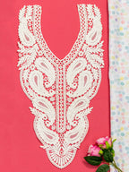 Ivory Heavy Paisley Embroidered Kurti Front Neck Panel