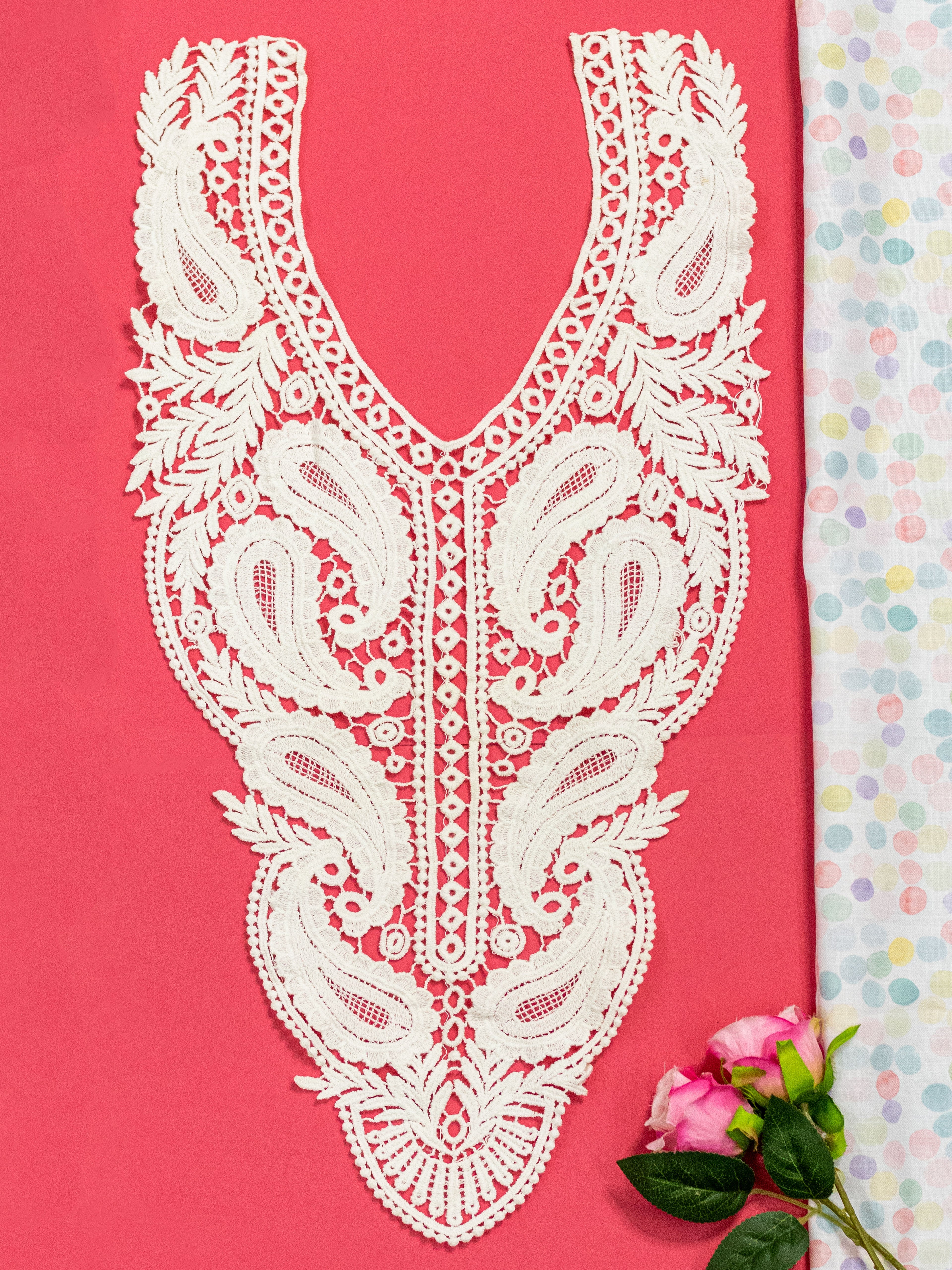 Ivory Heavy Paisley Embroidered Kurti Front Neck Panel