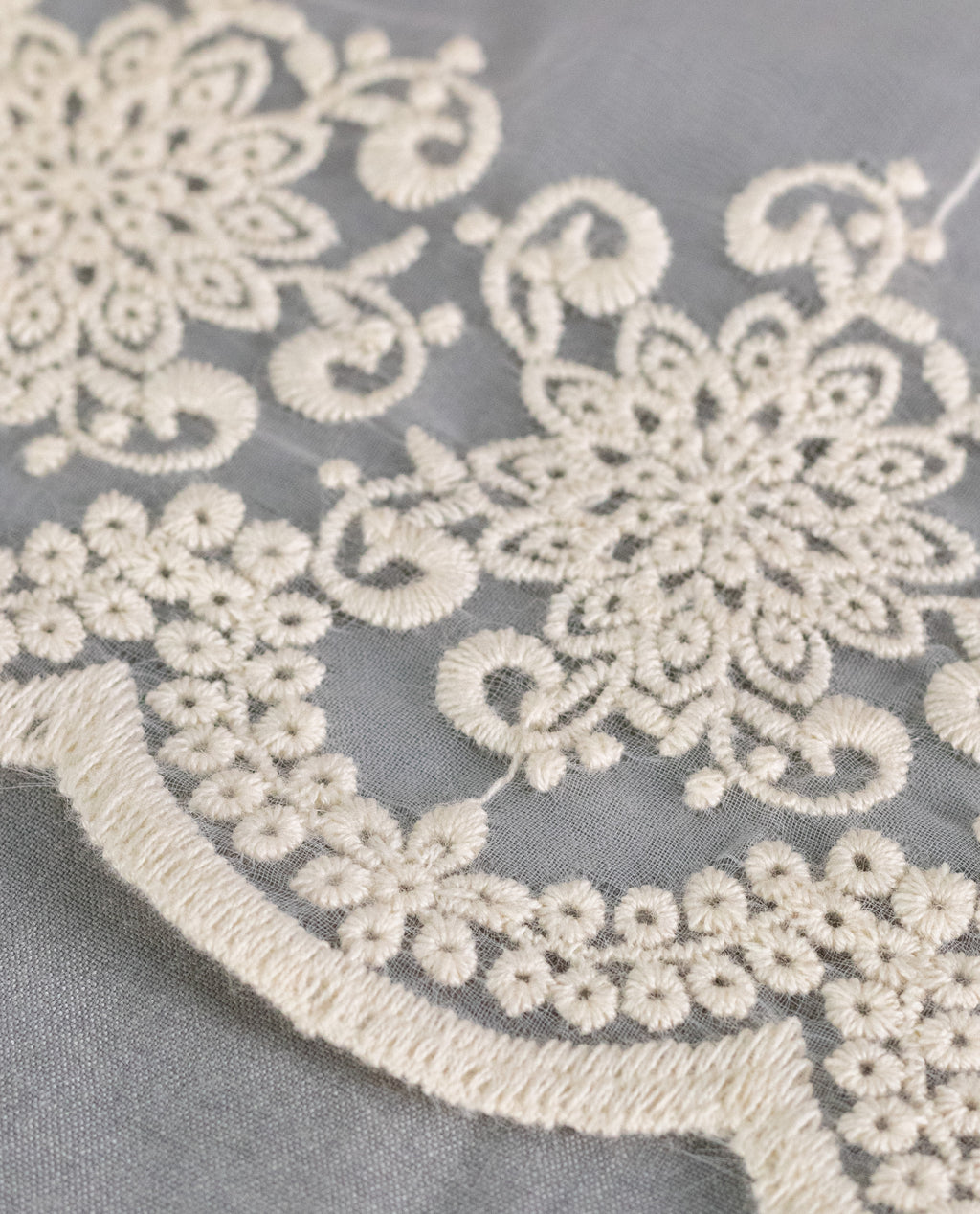 Organza Lace - Ivory Floral Cotton Thread Organza Lace Border (Width - 4 inch)