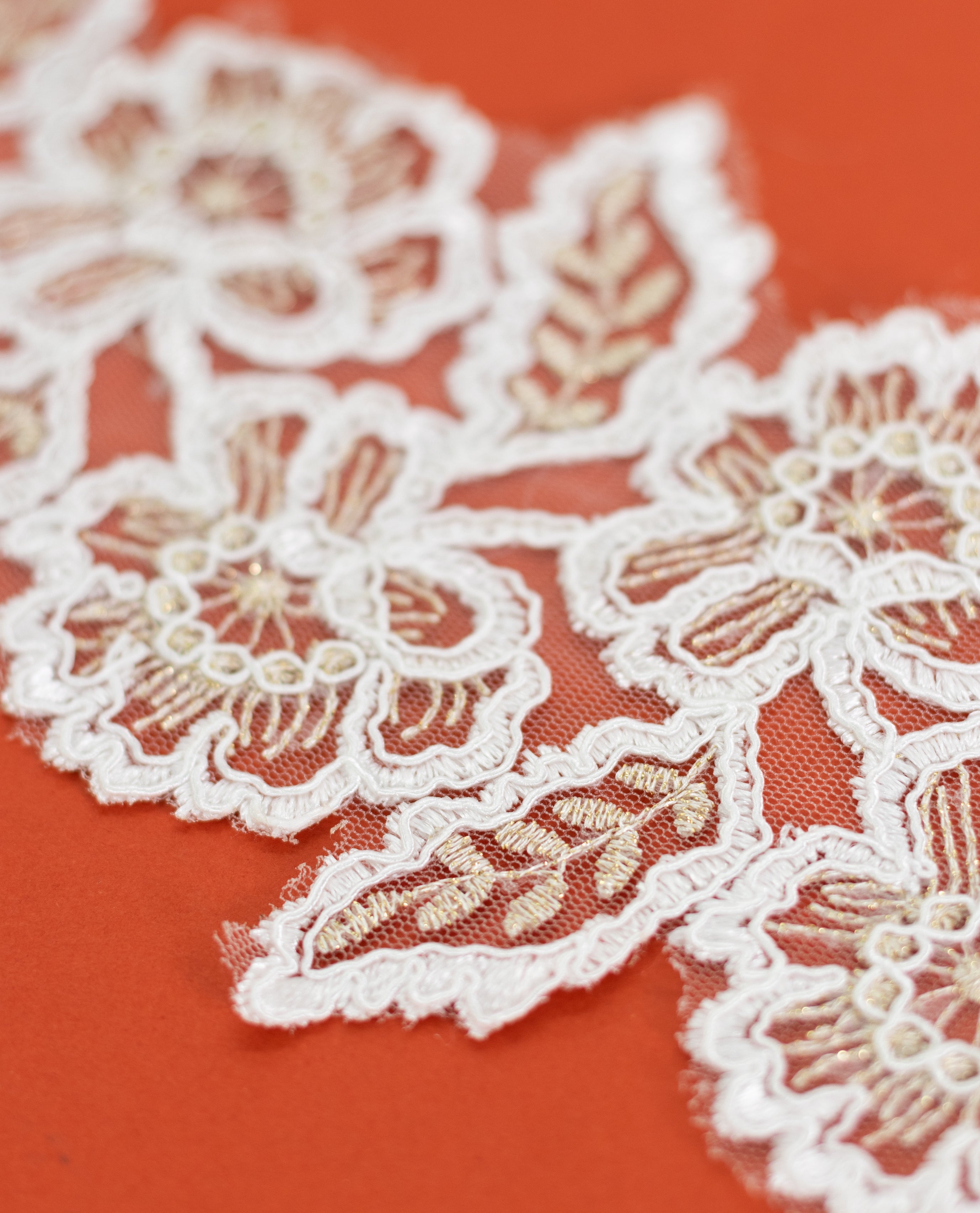 Net Lace - White/Black Cording lace with Gold Zari (Width - 5 inch)