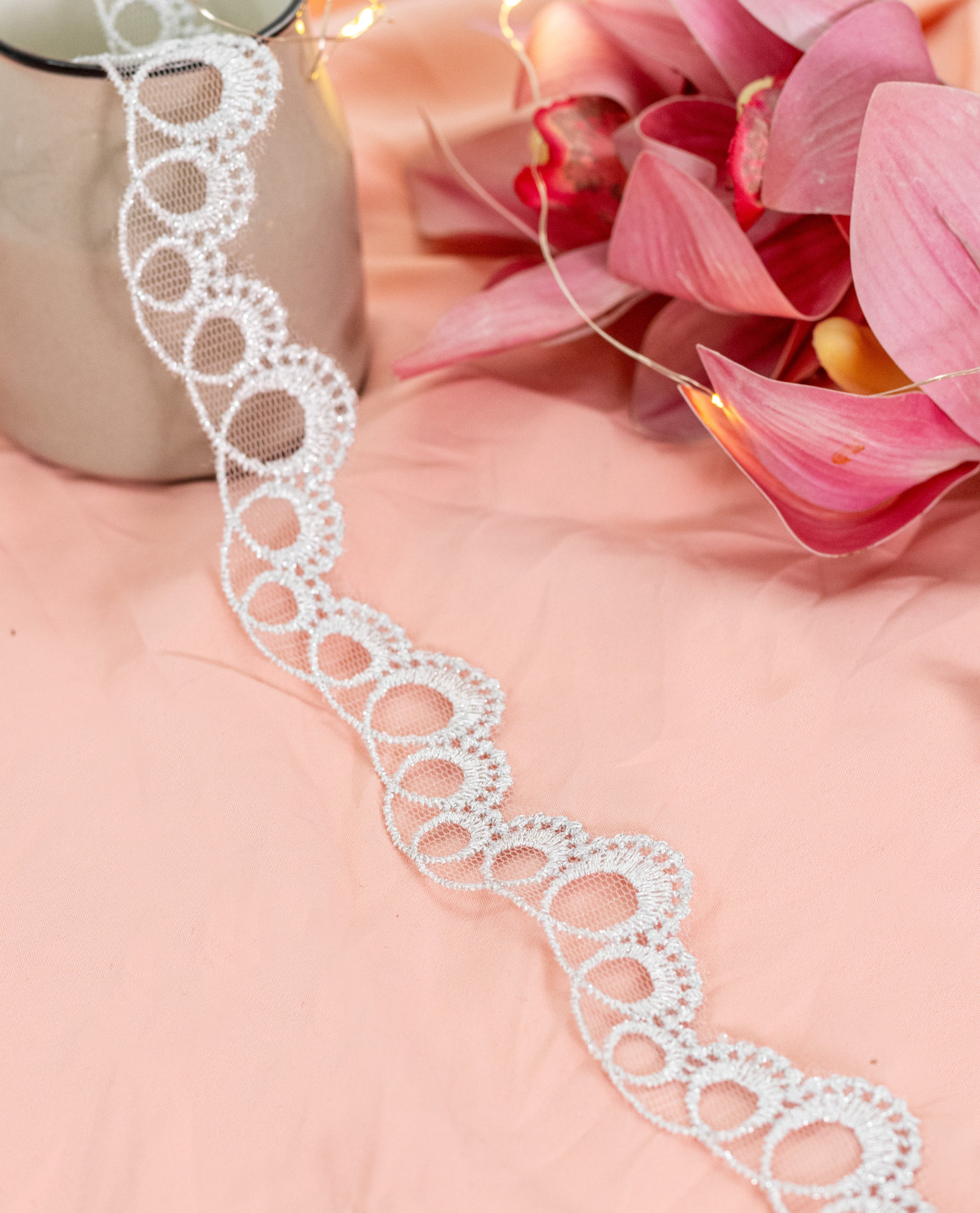 Silver Lace - Silver Swirls on net (Width - 1 inch)