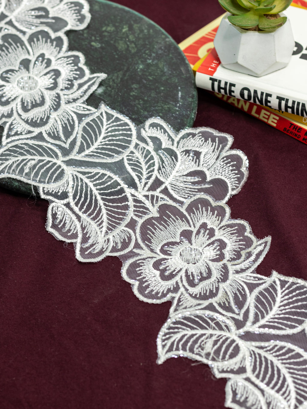Net Lace - Floral Motifs Broad Lace with sequins (Width - 6 inch )