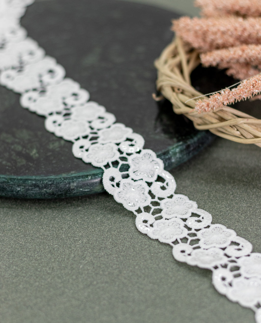 GPO Lace - Five-Petal Floral & Swirl Sequin Detailing (Width - 1.5 Inch)