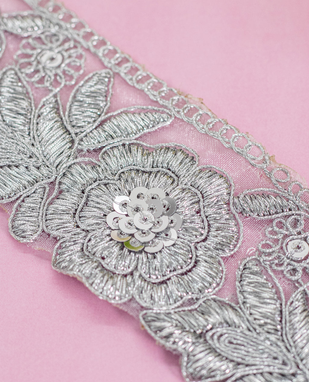 Gold Lace - Gold and Silver Zari Embroidered Roses (Width - 2 inch)