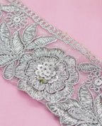 Gold Lace - Gold and Silver Zari Embroidered Roses (Width - 2 inch)
