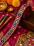 Circle Design Multicolour Mirror Embroidered Lace 9 MTR (Width - 1 inch)