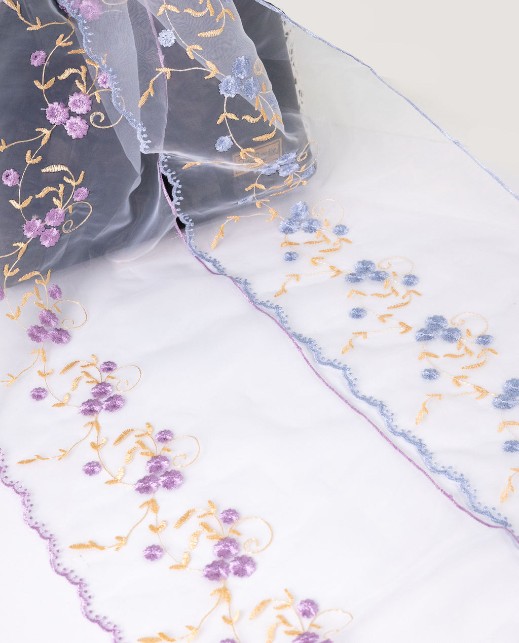 Organza Lace - Multicolour Embroidered Broad Organza Lace (Width - 8.5 inch)
