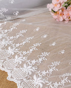 Net Lace - Elegant White Floral Net Embroidered Scallop Lace Fabric(Width - 17 inch)