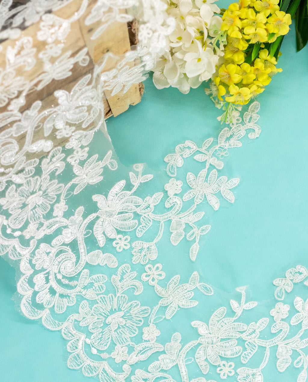 Net Lace - Broad Crown Lace with glitter thread and Cording (Width - 12 inch)
